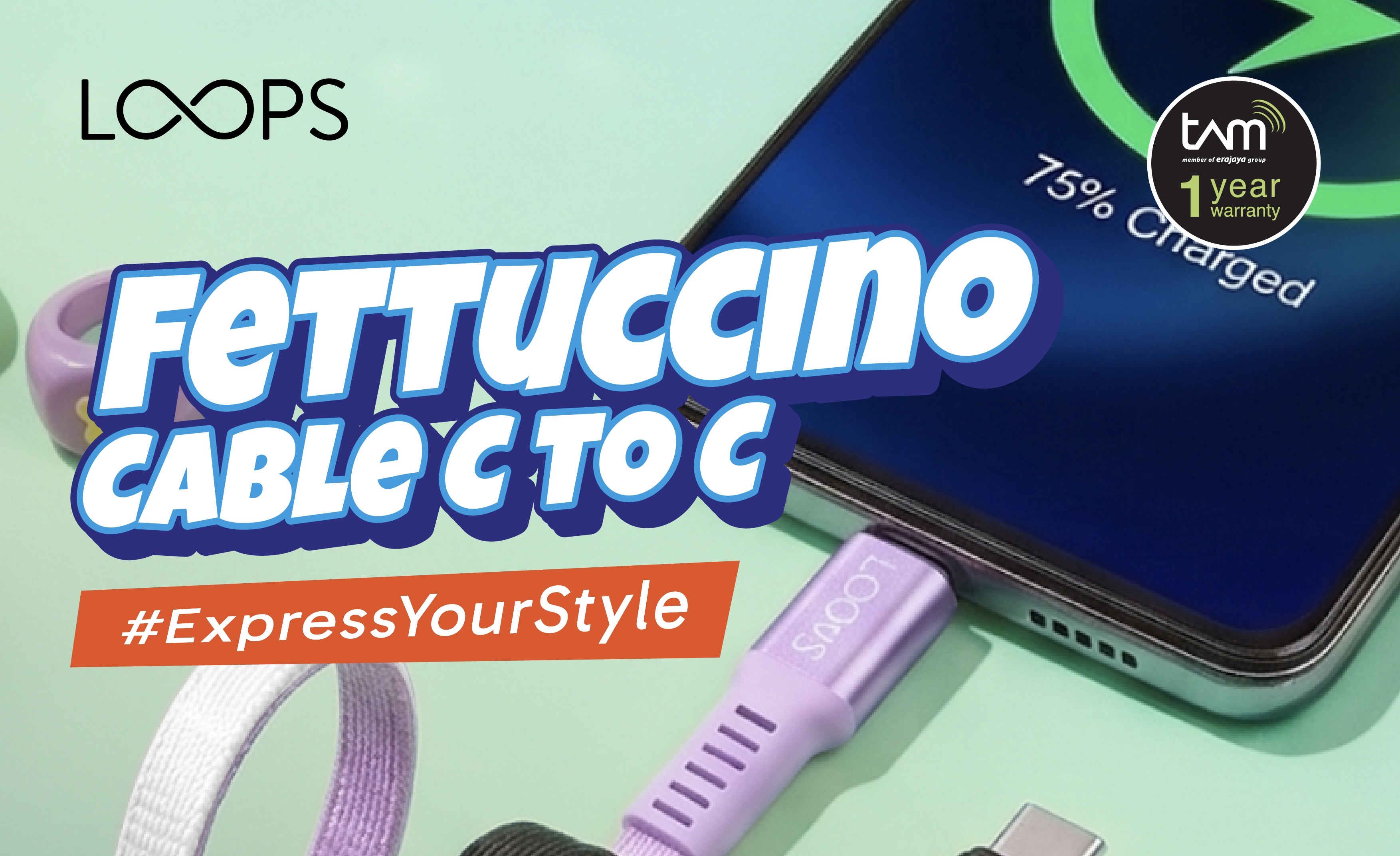 Kabel Fettuccino LOOPS tawarkan charging 60W dan desain pipih
